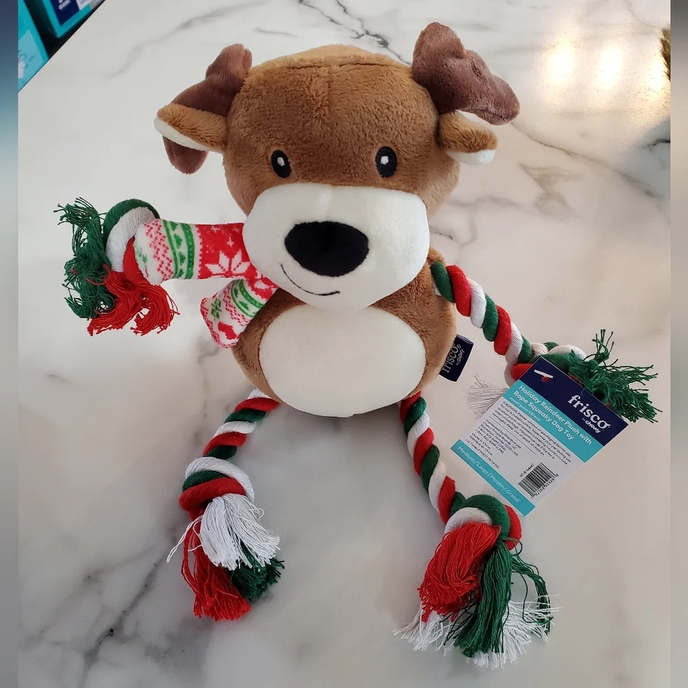 Plaid Dog Jacket, Reindeer & Duck Dog Toys bundle